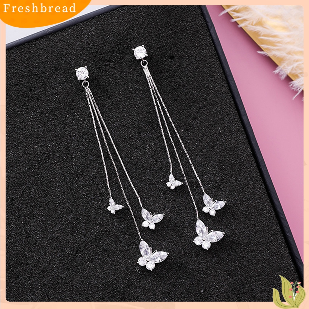 &lt; Freshbread &gt; 1pasang Wanita Anting Kupu-Kupu Jumbai Perhiasan Bersinar Kristal Imitasi Menjuntai Anting Pacaran