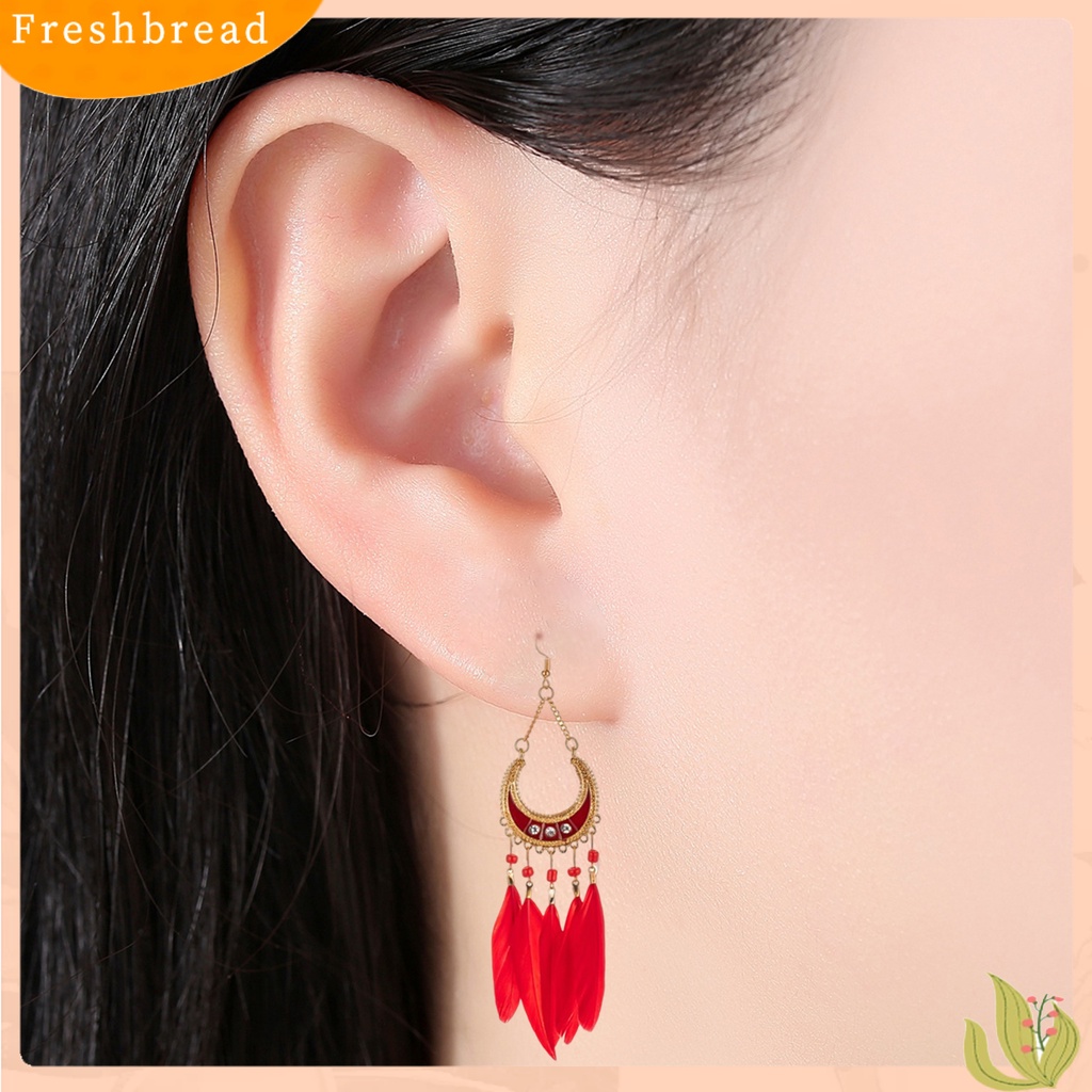 &lt; Freshbread &gt; 1pasang Lady Drop Anting Gaya Bohemia Bulu Sintetis Etnik Indah Lady Boho Menjuntai Anting Prom Perhiasan