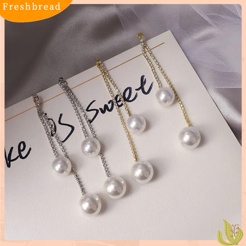 &lt; Freshbread &gt; 1pasang Menjuntai Anting Berlian Imitasi Mengkilap Hias Berkilau Geometris Anti Luntur Hias Hadiah Hari Kasih Sayang Wanita Mutiara Imitasi Panjang Rumbai Stud Earrings