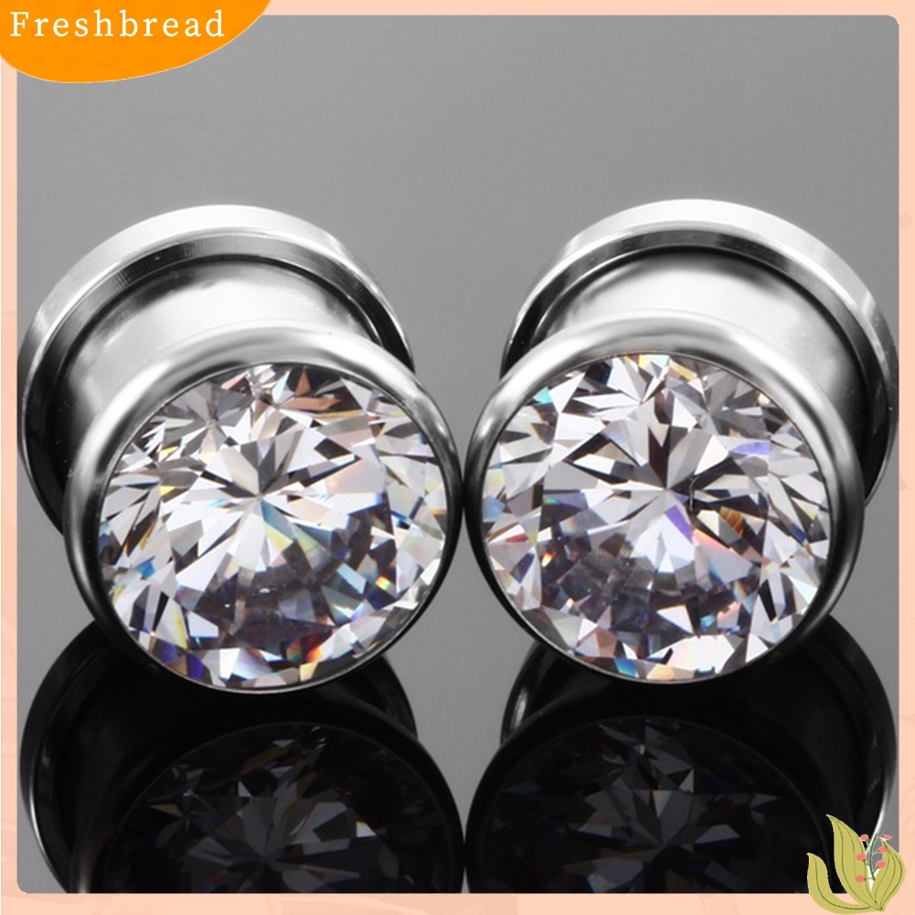 &lt; Freshbread &gt; Cubic Zirconia Hias Bulat Ear Plugs Tunnels Expanders Pengukur Perhiasan Tubuh