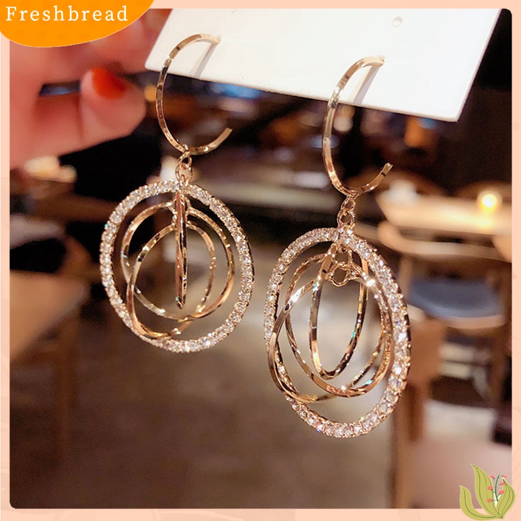 &lt; Freshbread &gt; 1pasang Anting Hoop Berlian Imitasi Mengkilap Hias Indah Bulat Geometris Ringan Menjuntai Anting Hadiah Pernikahan