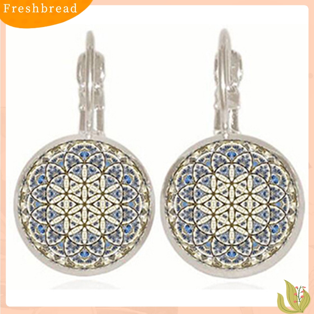 &lt; Freshbread &gt; Wanita Etnik Bunga Matahari Bohemian Bulat Permata Imitasi Klip Leaverback Earrings Jewelry