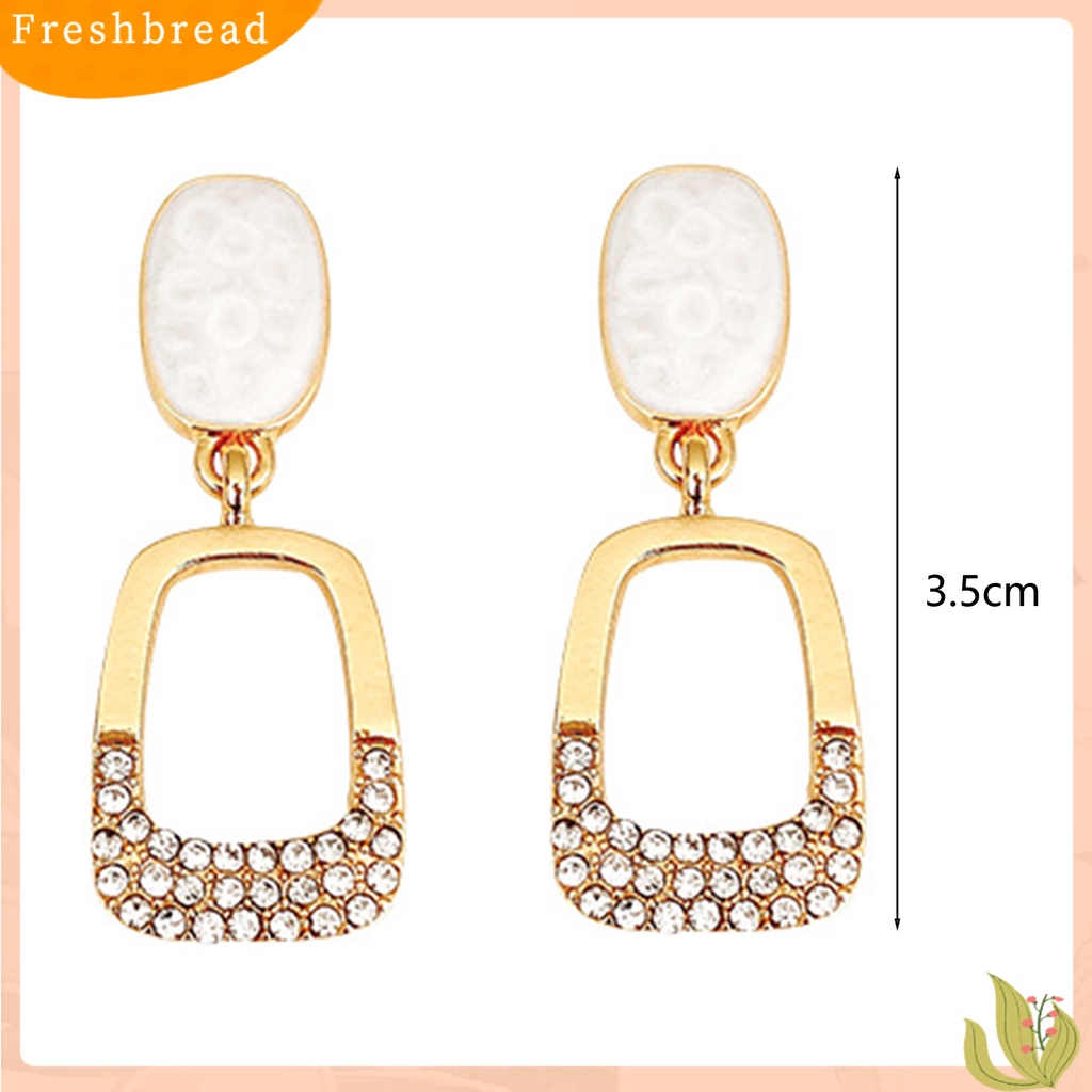 < Freshbread > 1pasang Drop Earrings Geometris Berongga Persegi Elegan Berlian Imitasi Tertanam Berlian Imitasi Bertatahkan Perhiasan Fashion
