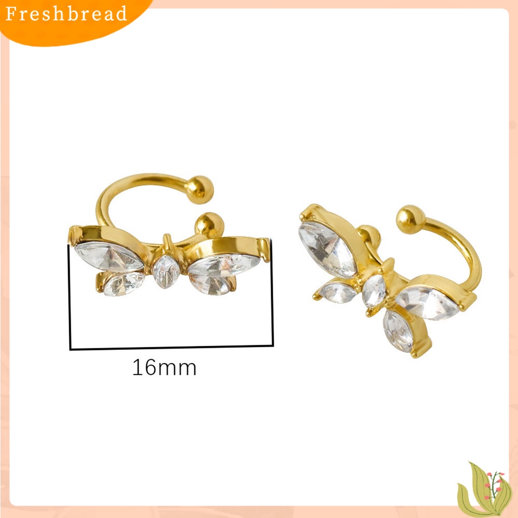 &lt; Freshbread &gt; 1pasang Anting Klip Kupu-Kupu Cubic Zirconia Wanita Jepang Style Bow Clip Earrings Perhiasan Hadiah