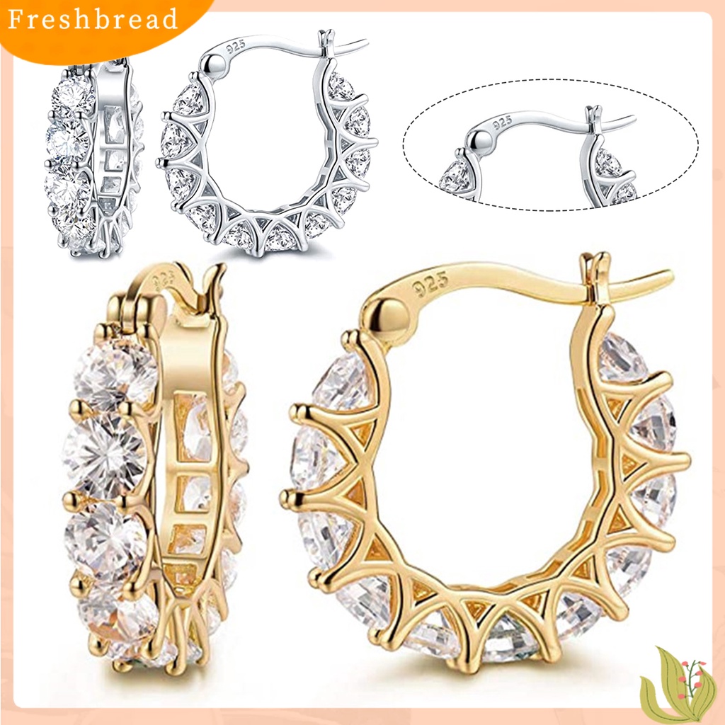 &lt; Freshbread &gt; 1pasang Anting Hoop Wanita U-shaped Rhinestones Jewelry Anting Lingkaran Gaya Perancis Ringan Untuk Pernikahan