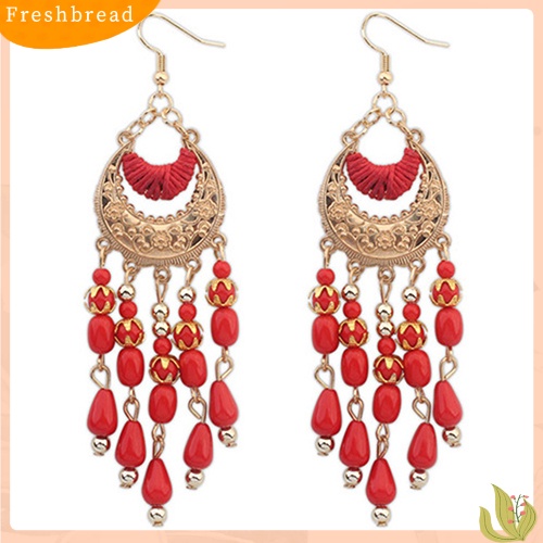 &lt; Freshbread &gt; Wanita Retro Bulan Sabit Telinga Tetes Menjuntai Rumbai Kait Anting Gaya Boho