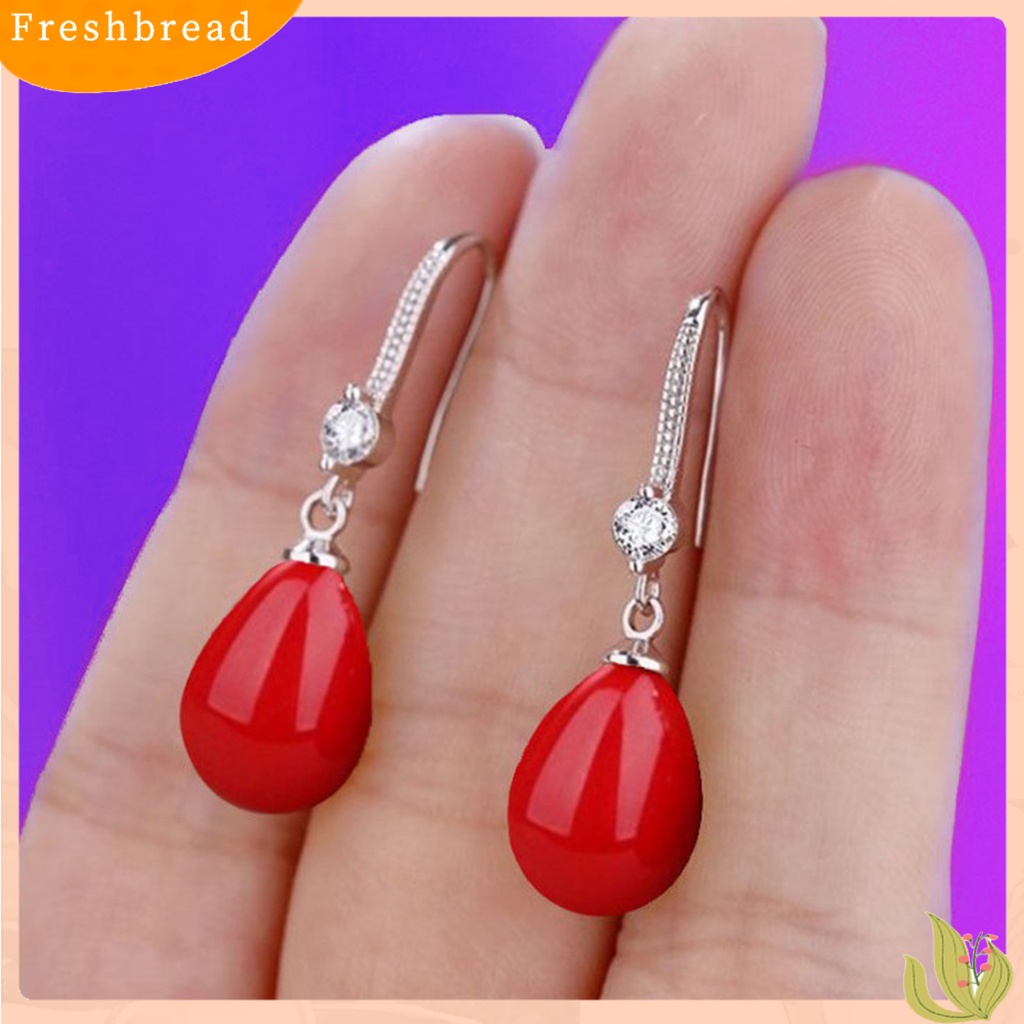 &lt; Freshbread &gt; 1pasang Anting Wanita Berbentuk Oval Perhiasan Mutiara Imitasi Berlian Imitasi Bersinar Anting Kait Untuk Prom