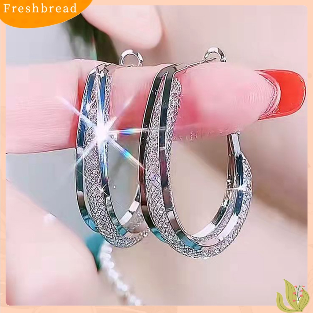 &lt; Freshbread &gt; 1pasang Anting Hoop High-end Shiny Warna Kontras Bulat Lingkaran Menjuntai Anting Perhiasan Harian