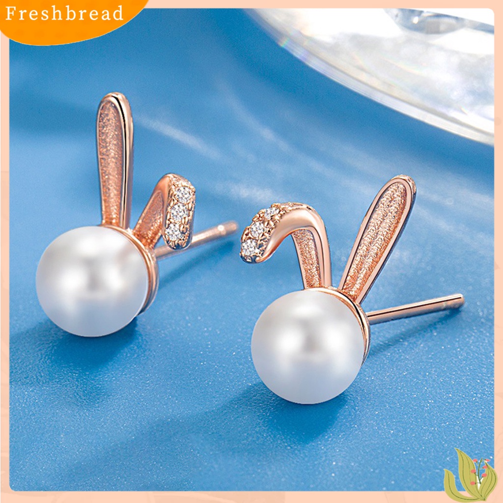 &lt; Freshbread &gt; 1pasang Ear Studs Geometric Charming Shining Piercing Tanpa Sakit Memakai Dekorasi Hypoallergenic Kelinci Mutiara Imitasi Anting-Anting Perhiasan Aksesori