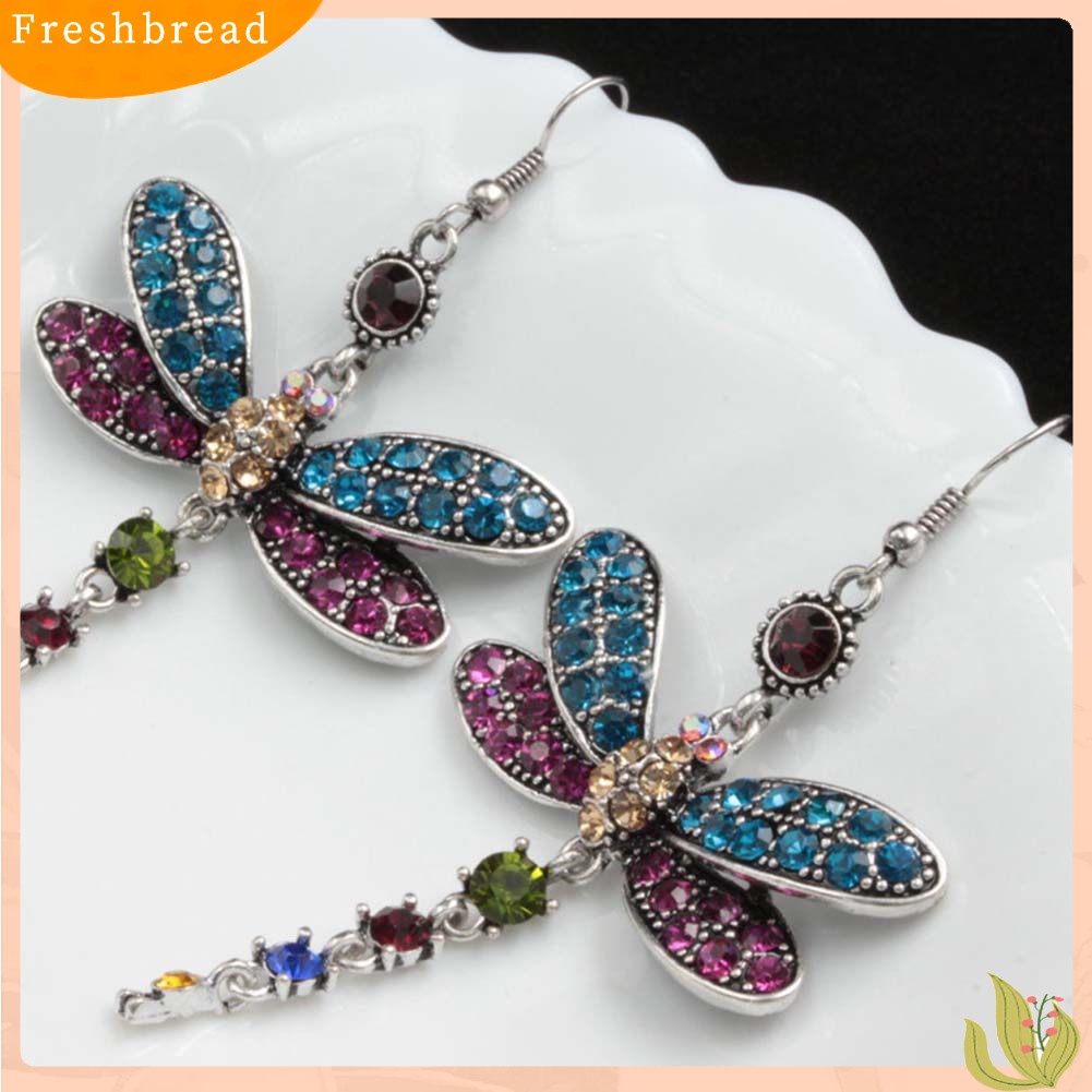 &lt; Freshbread &gt; Retro Wanita Berlian Imitasi Hias Capung Berbentuk Pesona Kait Anting Perhiasan Hadiah