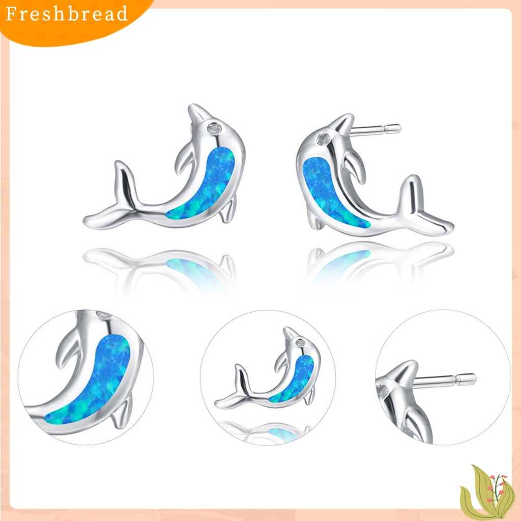 &lt; Freshbread &gt; 1pasang Lady Ear Studs Bentuk Dolphin Perhiasan Batu Imitasi Berwarna Ringan Lucu Anting Tusuk Hewan Untuk Pacaran