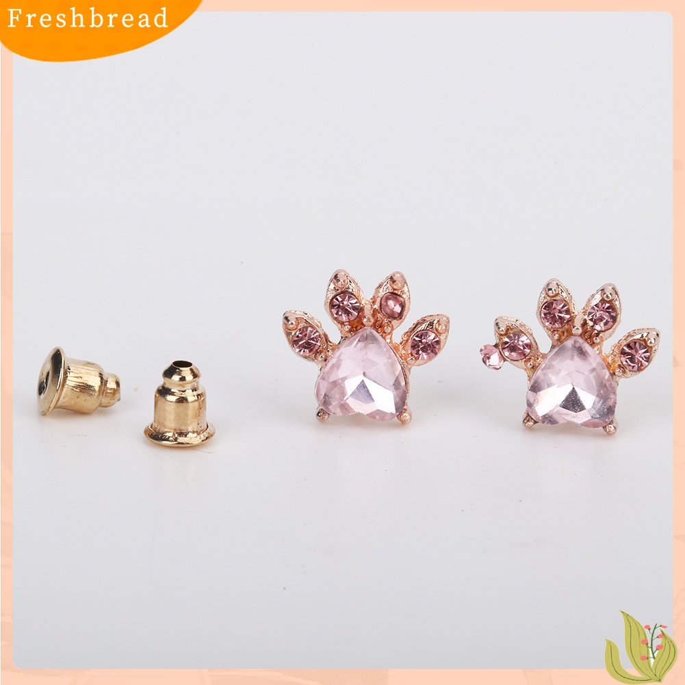 &lt; Freshbread &gt; Cute Cubic Zirconia Hias Kucing Paw Stud Anting Wanita Tindik Perhiasan Hadiah