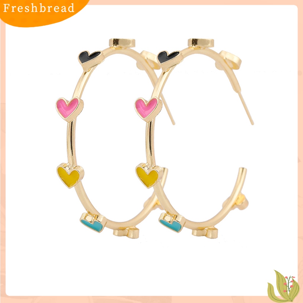 &lt; Freshbread &gt; 1pasang Anting Hoop Berbentuk C Geometris Hypoallergenic Warna-Warni Berbentuk Hati Anting Pejantan Fashion Perhiasan