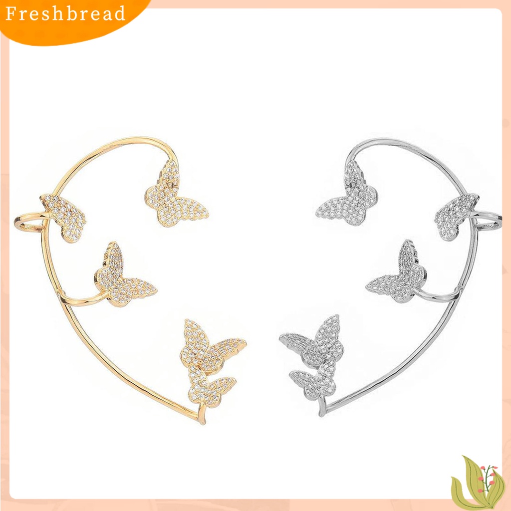 &lt; Freshbread &gt; 1Pc Klip Anting Butterfly Rhinestones Perhiasan Simple Halus Manset Telinga Untuk Pernikahan