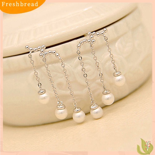 &lt; Freshbread &gt; Wanita Elegan Mutiara Imitasi Drop Menjuntai Rumbai Telinga Stud Anting Perhiasan Charms