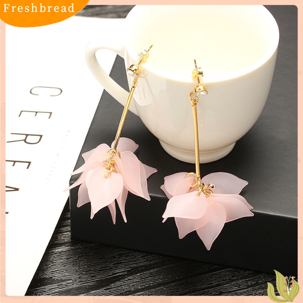 &lt; Freshbread &gt; Wanita Kelopak Bunga Liontin Panjang Rumbai Berlian Imitasi Stud Earrings Perhiasan Hadiah