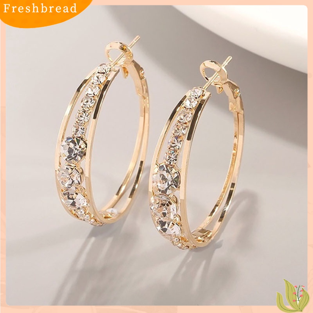 &lt; Freshbread &gt; Anting Wanita Berlian Imitasi Berkilau Menarik Hias Hoop Earrings Perhiasan Tindik Untuk Pesta