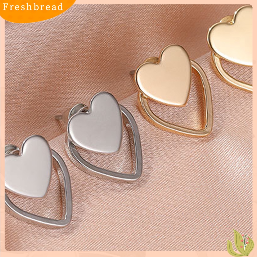 &lt; Freshbread &gt; 1pasang Anting Stud Dua Lapis Hati Wanita Sederhana Indah Semua Pertandingan Ear Studs Untuk Pakaian Sehari-Hari