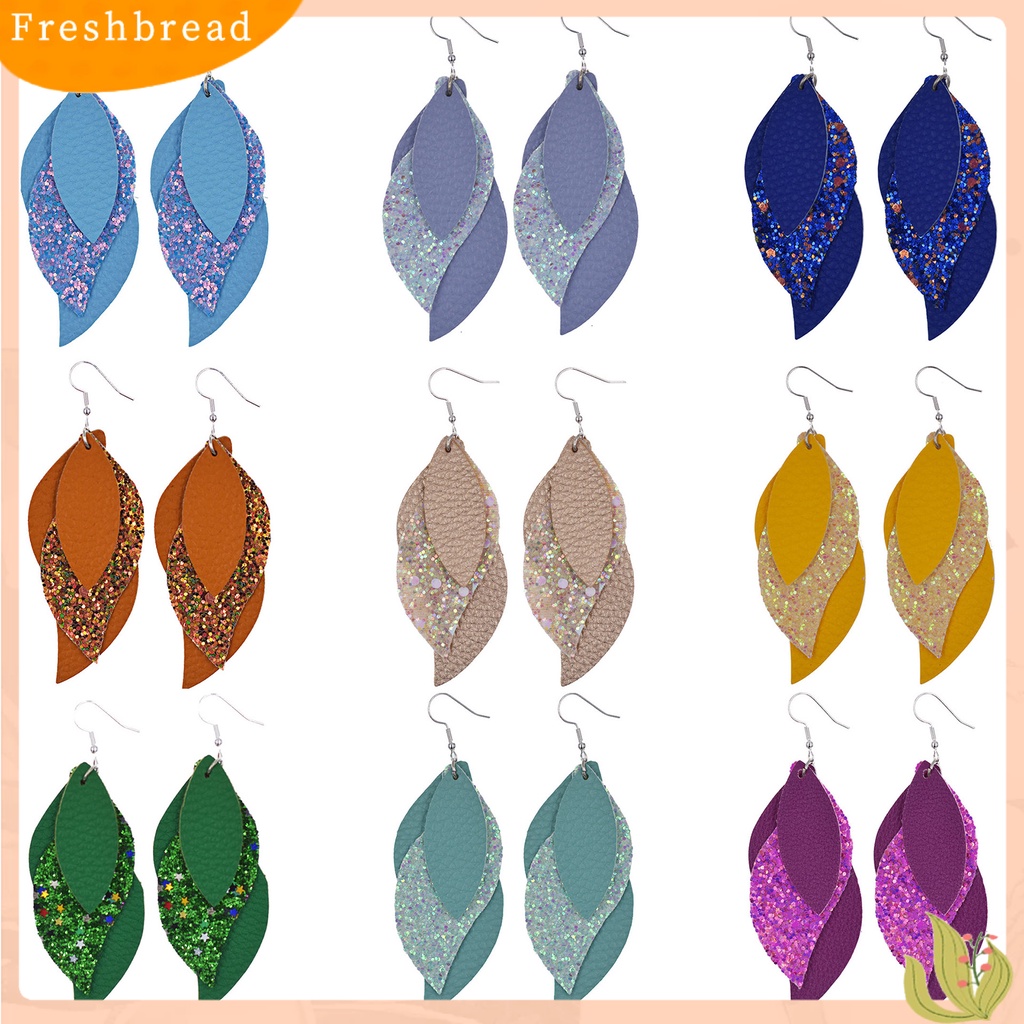 &lt; Freshbread &gt; 1pasang Tindik Indah Menawan Drop Anting-Anting Multi Layer Daun Menjuntai Kait Anting Perhiasan Fashion