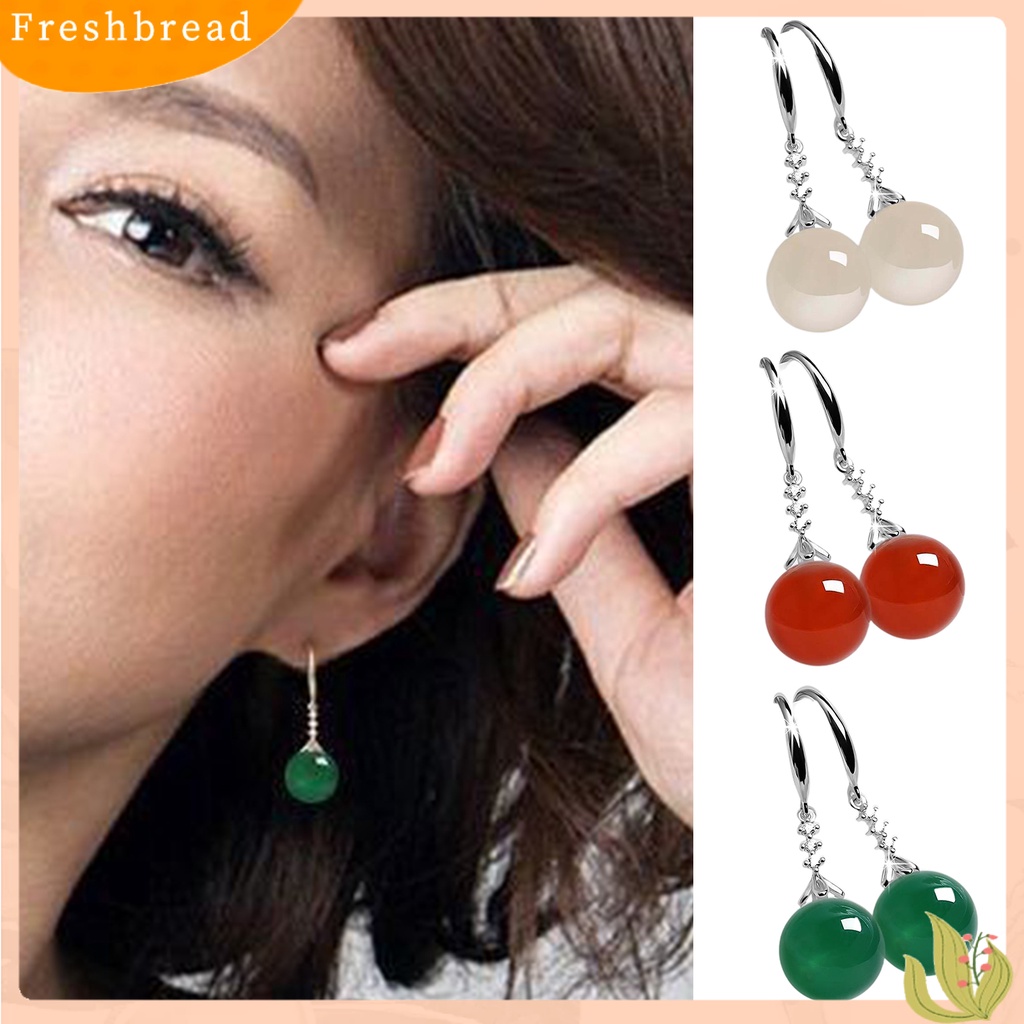 &lt; Freshbread &gt; 1pasang Anting Batu Akik Tidak Kebal Alergi Anggun Indah Pengerjaan Halus Shiny Bright Hook Earrings Untuk Perhiasan Fashion