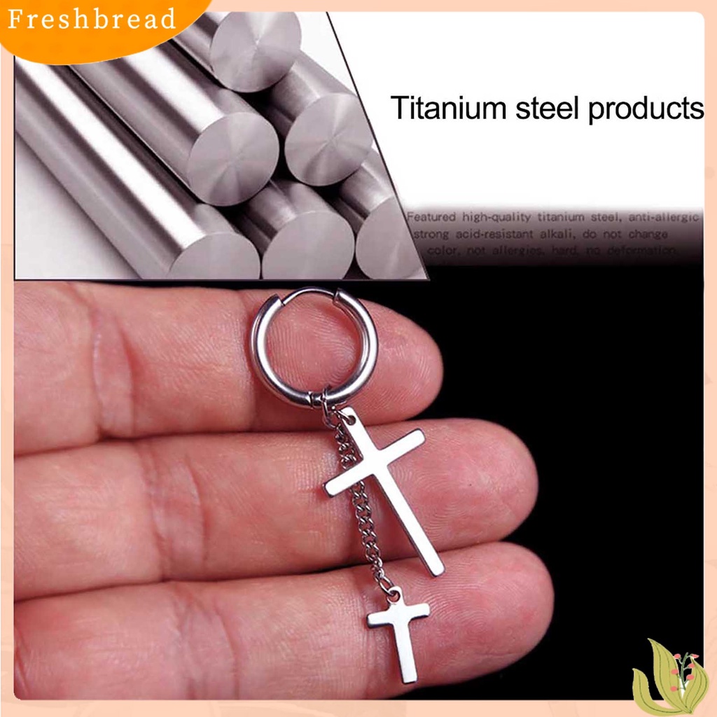 &lt; Freshbread &gt; 1Pc Anting Hoop Keren Unisex Klip Telinga Rantai Panjang Stainless steel Untuk Club