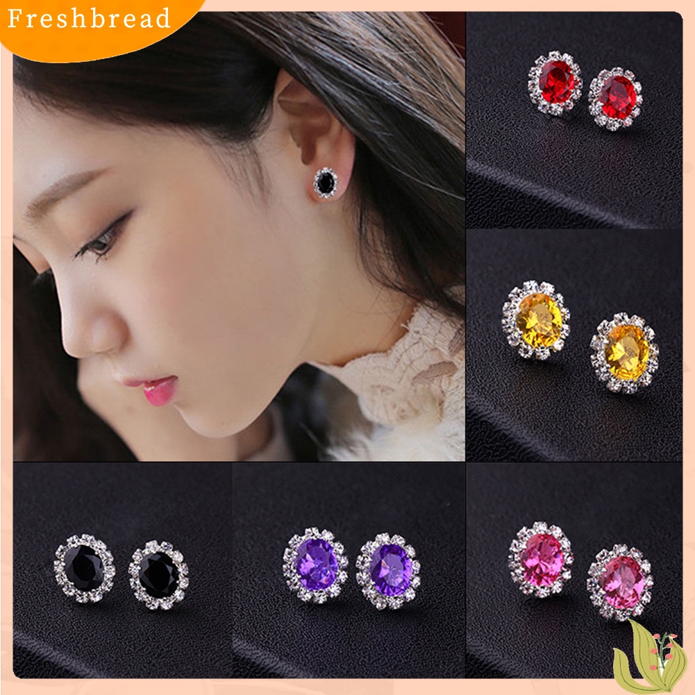 &lt; Freshbread &gt; Fashion Wanita Lady Elegan Berlian Imitasi Bunga Ear Stud Earrings Hadiah Perhiasan