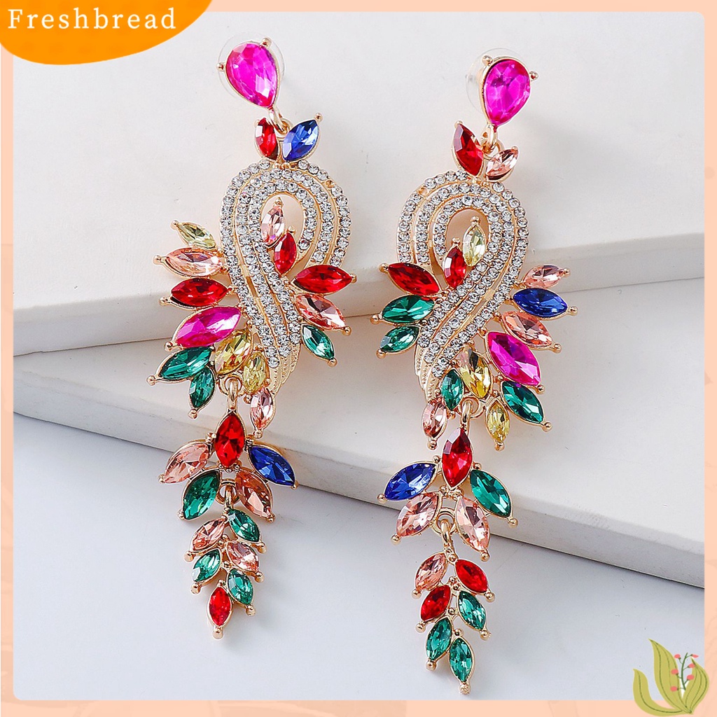 &lt; Freshbread &gt; 1pasang Anting Menjuntai Geometris Perhiasan Kristal Imitasi Anting Drop Panjang Elegan Untuk Pernikahan