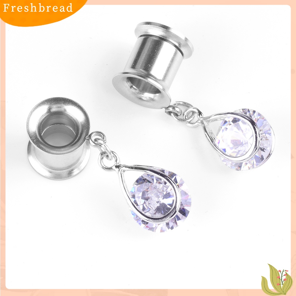 &lt; Freshbread &gt; 1Pc Wanita Teardrop Cubic Zirconia Hias Double Flare Ear Plug Piercing Perhiasan