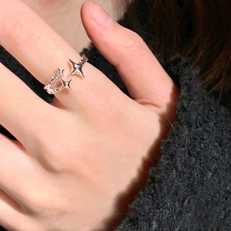 Baru Korea925 Perak Berujung Empat Cincin Bintang Untuk Wanita Sederhana Zirkon Cross Opening Adjustable Finger Rings Perhiasan Pesta