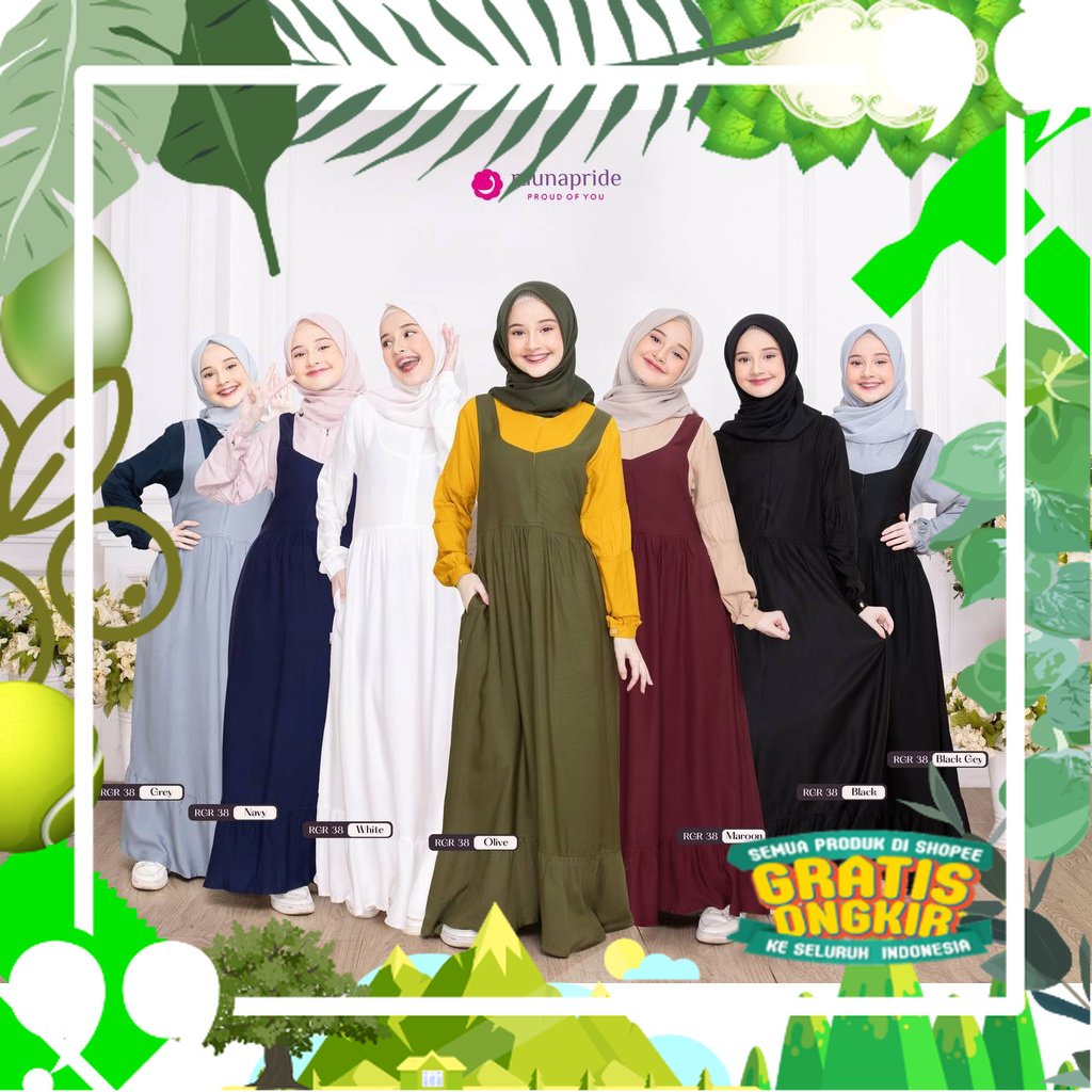 gamis remaja rauna rgr 38 / baju remaja / gamis tanggung / dress wanita tanggung / baju anak/ edisi 