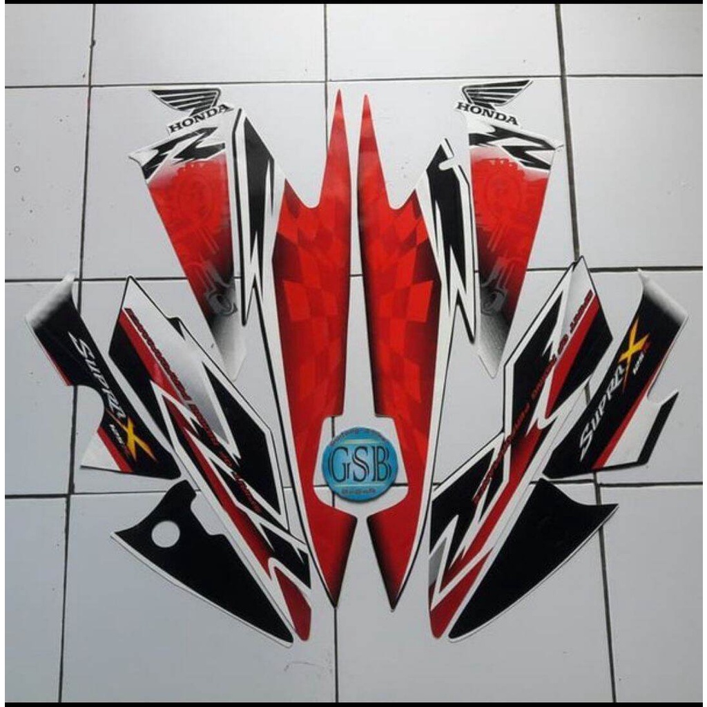 Stiker striping Honda Supra x 125 2008 Hitam Putih