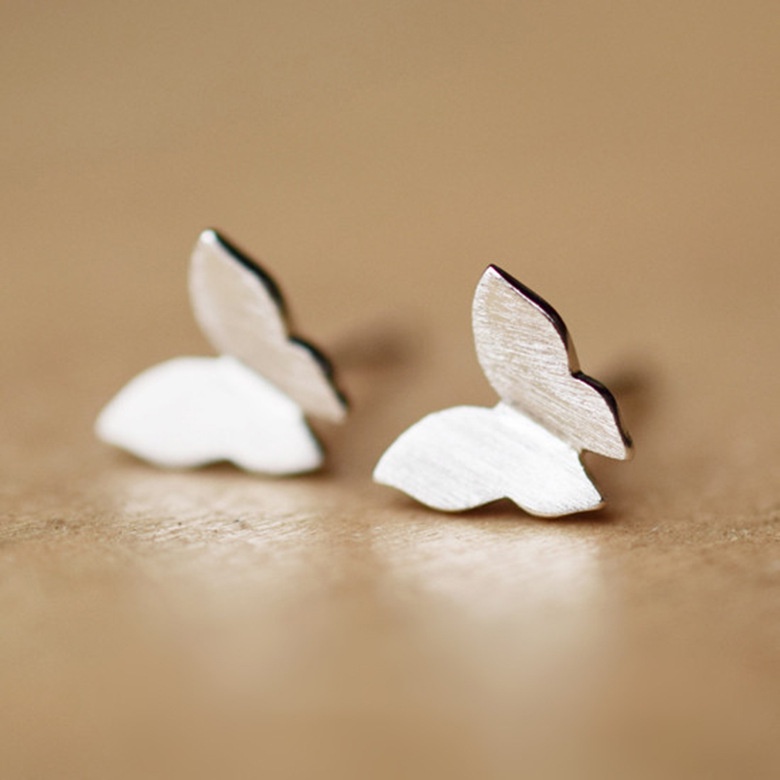 Goldkingdom Aksesoris Perhiasan Fashion Ready Stock Brushed Silver Butterfly Wanita Ear Studs Berlapis Dengan Hiasan Telinga Perak Fashion Sederhana Perhiasan Wanita Fashion