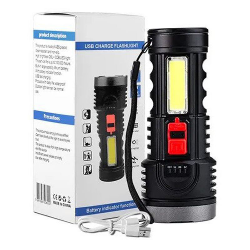 Senter LED Cas Super Terang Jarak Jauh  + COB 4 Mode Emergency USB Recharge Anti Air