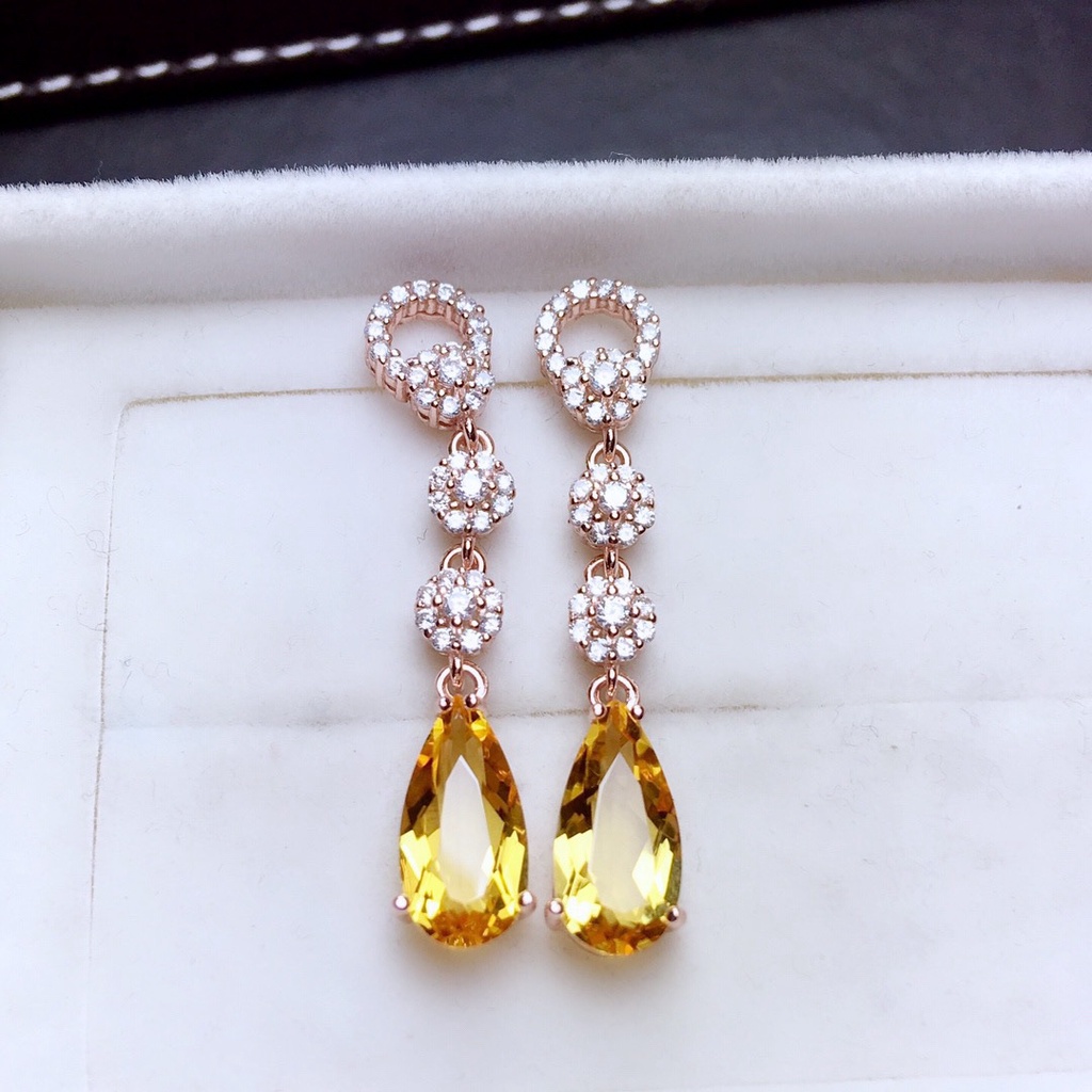 Goldkingdom Aksesoris Perhiasan Fashion Ready Stock Anting Wanita Micro Hias Berlian Berlian Kuning Earrings