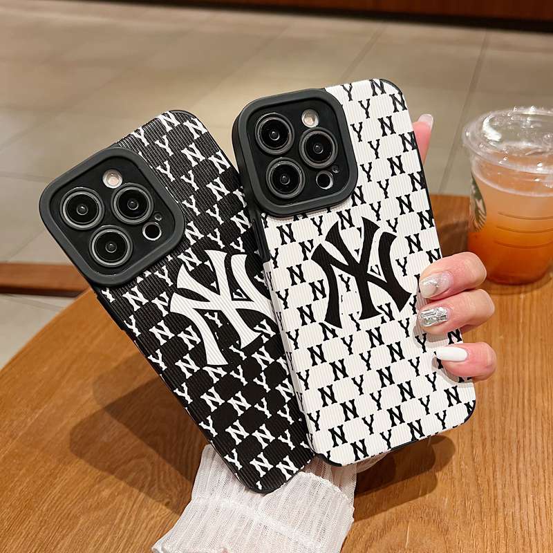 Leather Fashion NY Soft Case iP iPhone 7 8 Plus SE 2020 X XR XS Max 11 12 13 14 Pro Max 14 Plus Black Phone Case Camera Protect