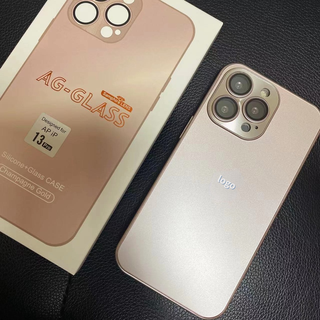 IPHONE Ag Champagne Gold Frosted Glass Phone Case Untuk Iphone14 13 11 12 Pro Max 14Plus Lensa CD Pelindung Casing Belakang