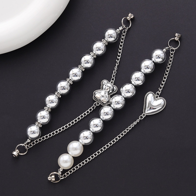 Perak Rantai Ganda Cinta Beruang croc Fashion Chain Shoe Decoration DIY-croc Aksesoris Sepatu