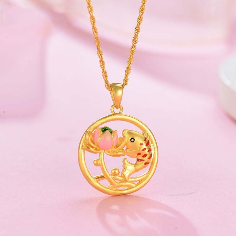 Goldkingdom Aksesoris Perhiasan Fashion Ready Stock Liontin Ikan Lotus Lapis Emas Cat Panggang Drop Lem Lotus Whale Carp Gadis Kalung