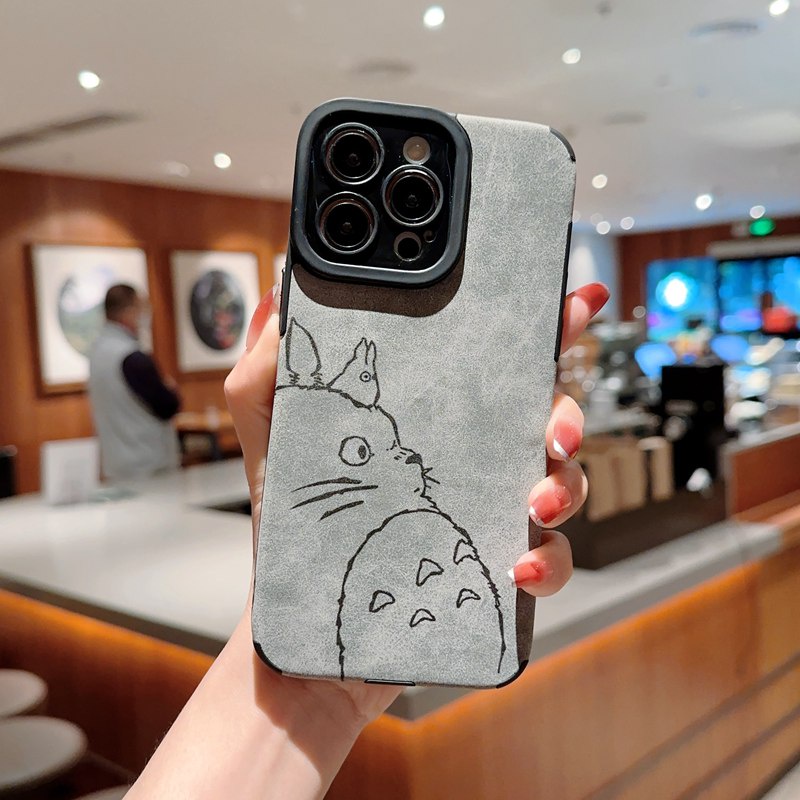 Retro suede Soft Case iP iPhone 7 8 Plus SE 2020 X XR XS Max 11 12 13 14 Pro Max 14 Plus Phone Case Camera Protect Gray Grey Cartoon Anime Totoro