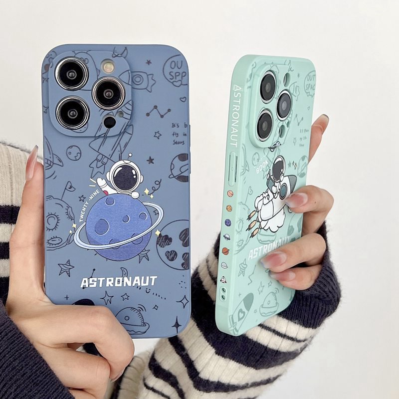 IPHONE Sisi Motif Kapal Astronot Soft Case iP Iphone7 8 14+Plus SE 2020 X XR XS Max11 12 13 Pro Max FTD Casing Apple