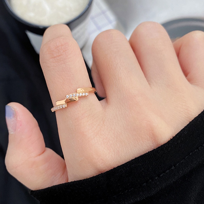Elegan Korea Zirkon Kristal Baja Titanium Rose Gold Wanita Fashion Perhiasan Pernikahan Pertunangan Rings