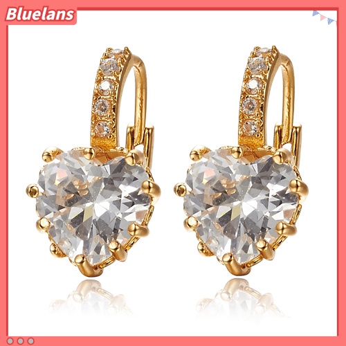 {In Stock} 9K Berlapis Emas Hati Berlian Imitasi Anting Hoop Eardrop Selebriti Perhiasan Wanita