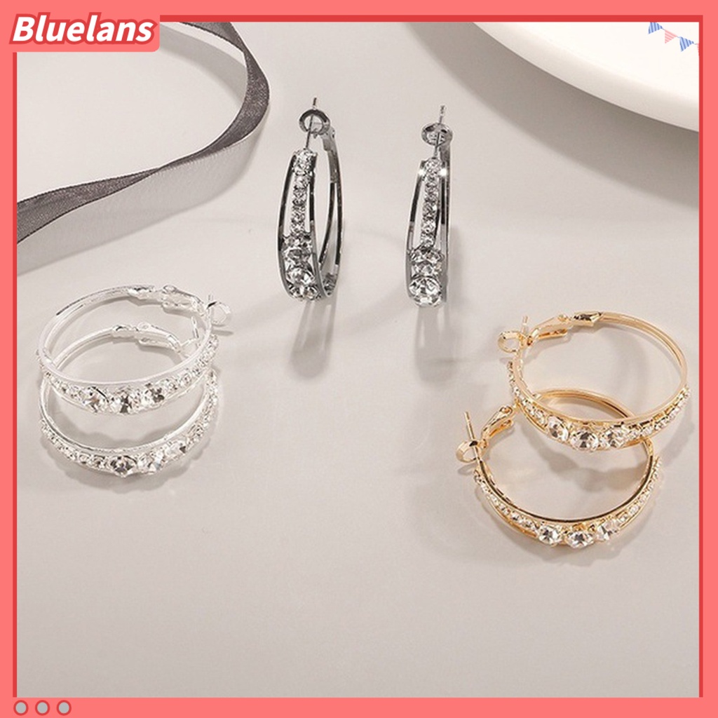 {In Stock} Anting Wanita Berlian Imitasi Berkilau Menarik Hias Hoop Earrings Piercing Perhiasan Untuk Pesta