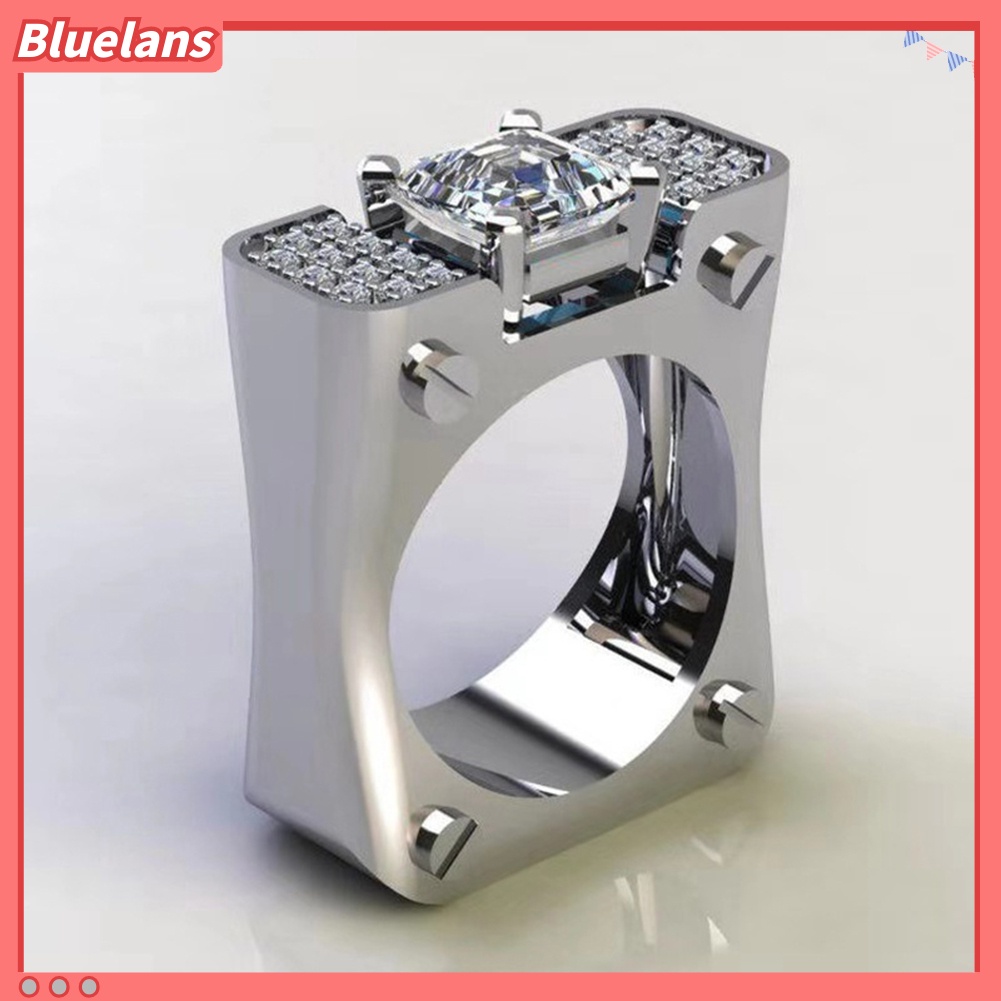 {In Stock} Fashion Wanita Berlian Imitasi Bertatahkan Persegi Geometris Jari Cincin Pesta Perhiasan Hadiah