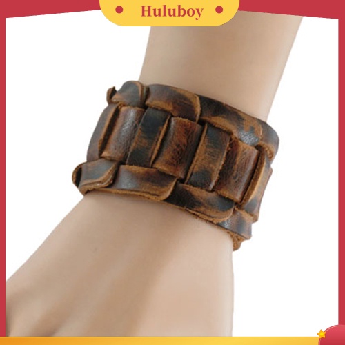 {Ready Stock} Retro Menenun Kulit Imitasi Gelang Snaps Pengikat Gelang Pria Perhiasan Hadiah