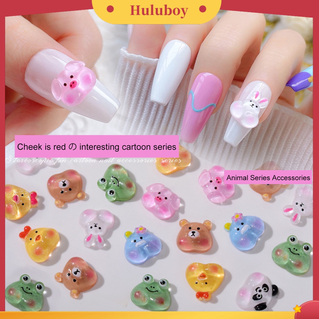 {In Stock} 10Pcs Dekorasi Kuku Hewan Dengan Warna Gradasi Blush Tiga Dimensi Resin Belakang Datar Kartun Kelinci Beruang Nail Art Dekorasi Untuk Salon Kuku