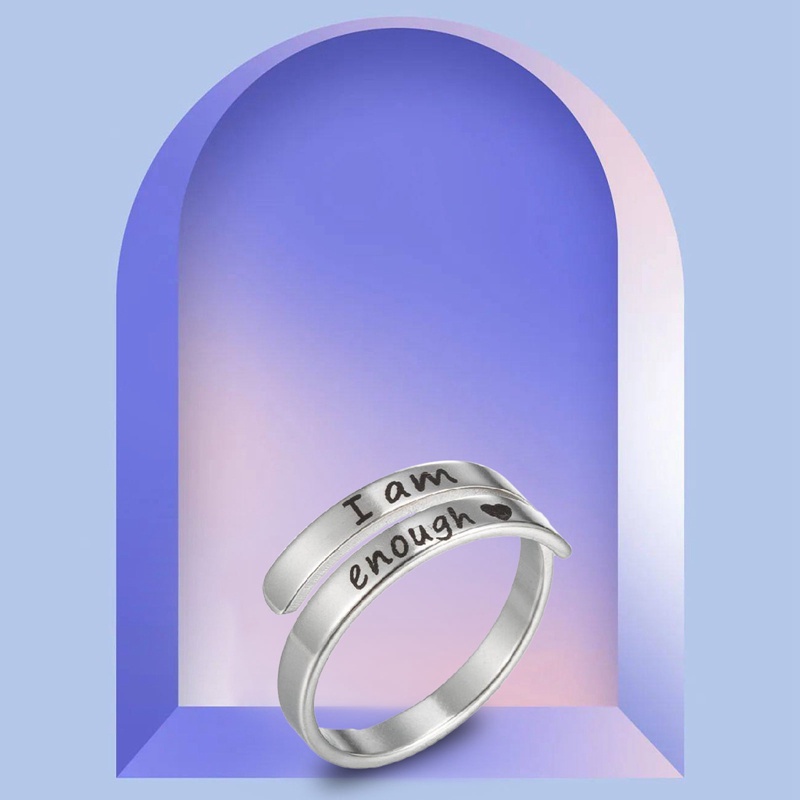 Cincin Anti Karat Wanita Pria Punk I Am Enough Engrave Letter Ring Cuff Dorong Perhiasan Belive Yourself Hadiah Terbaik