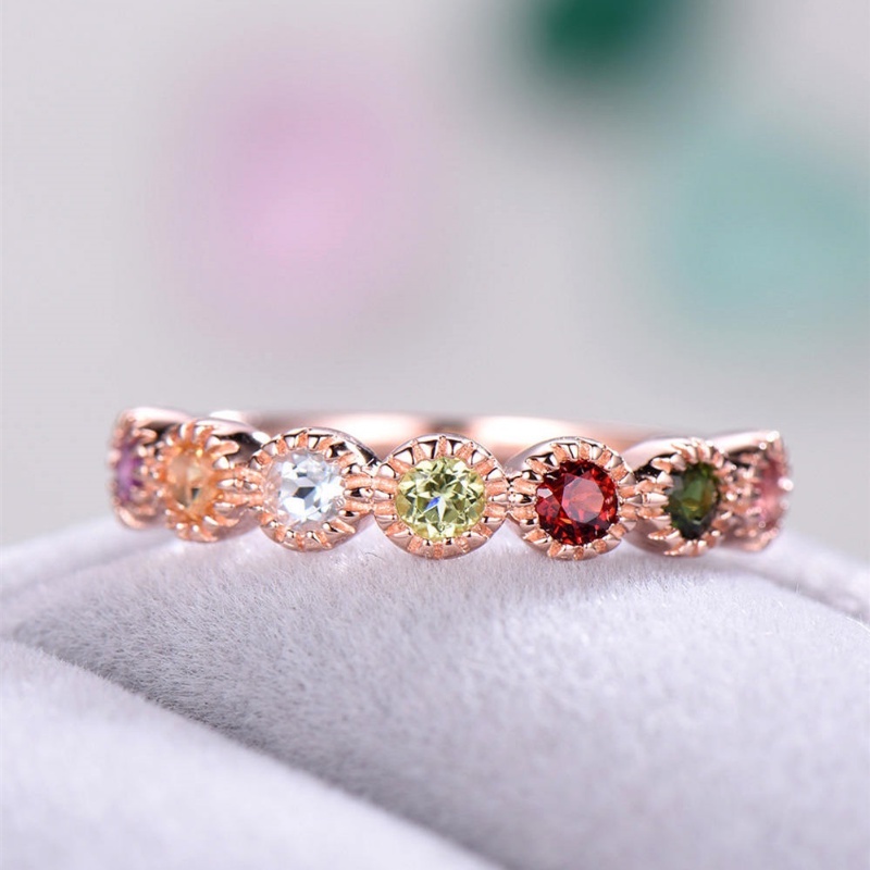 Goldkingdom Aksesoris Perhiasan Fashion Ready Stock Set Warna-Warni Harta Karun Berlapis Rose Gold Engagement Ring Dengan Garis Berlian Perempuan