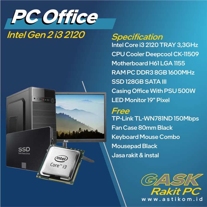 Rakitan PC Office Intel i3 2120 Full set Monitor Komputer Kasir Murah