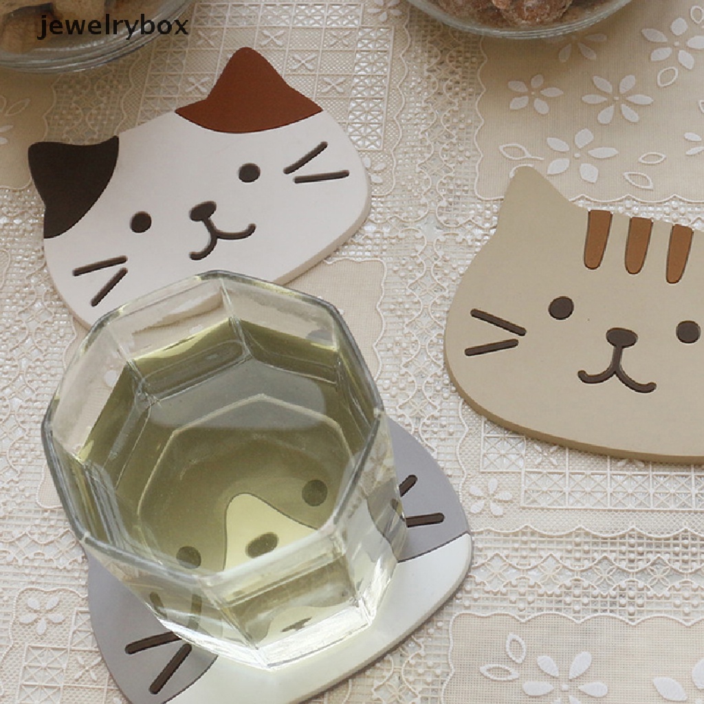 [jewelrybox] Kartun Kucing Berbentuk Tikar Teh Cangkir Pemegang Tikar Kopi Minuman Coaster Insulated Pad Butik